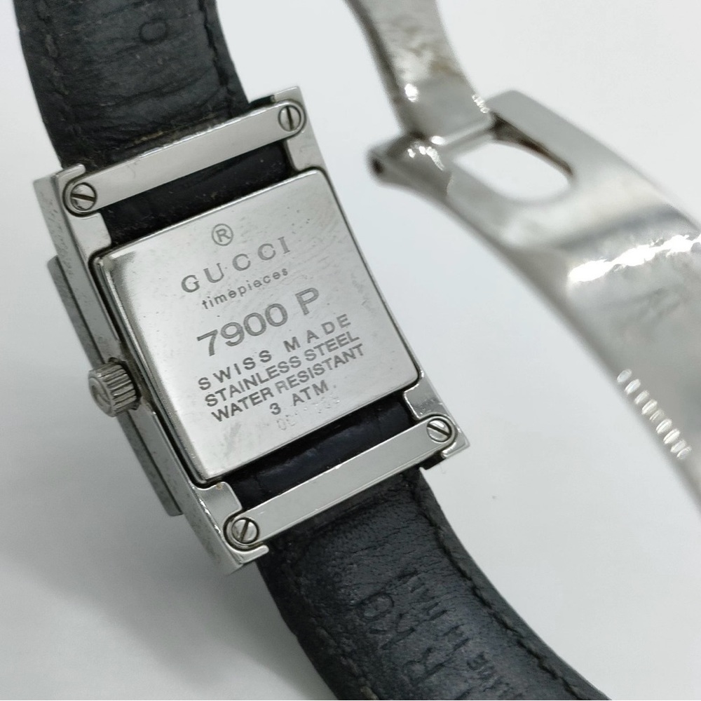 Gucci Silver and Black Leather Watch - Picture 7 of 9